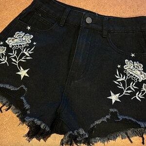 12th Tribe Gracelyn Embroidered Jean Shorts